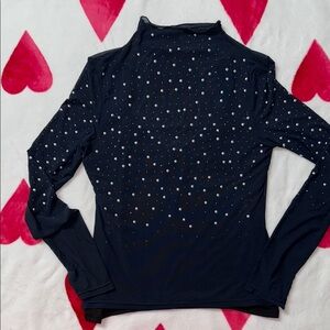 Bebe Blue Embellished Long Sleeve Blouse